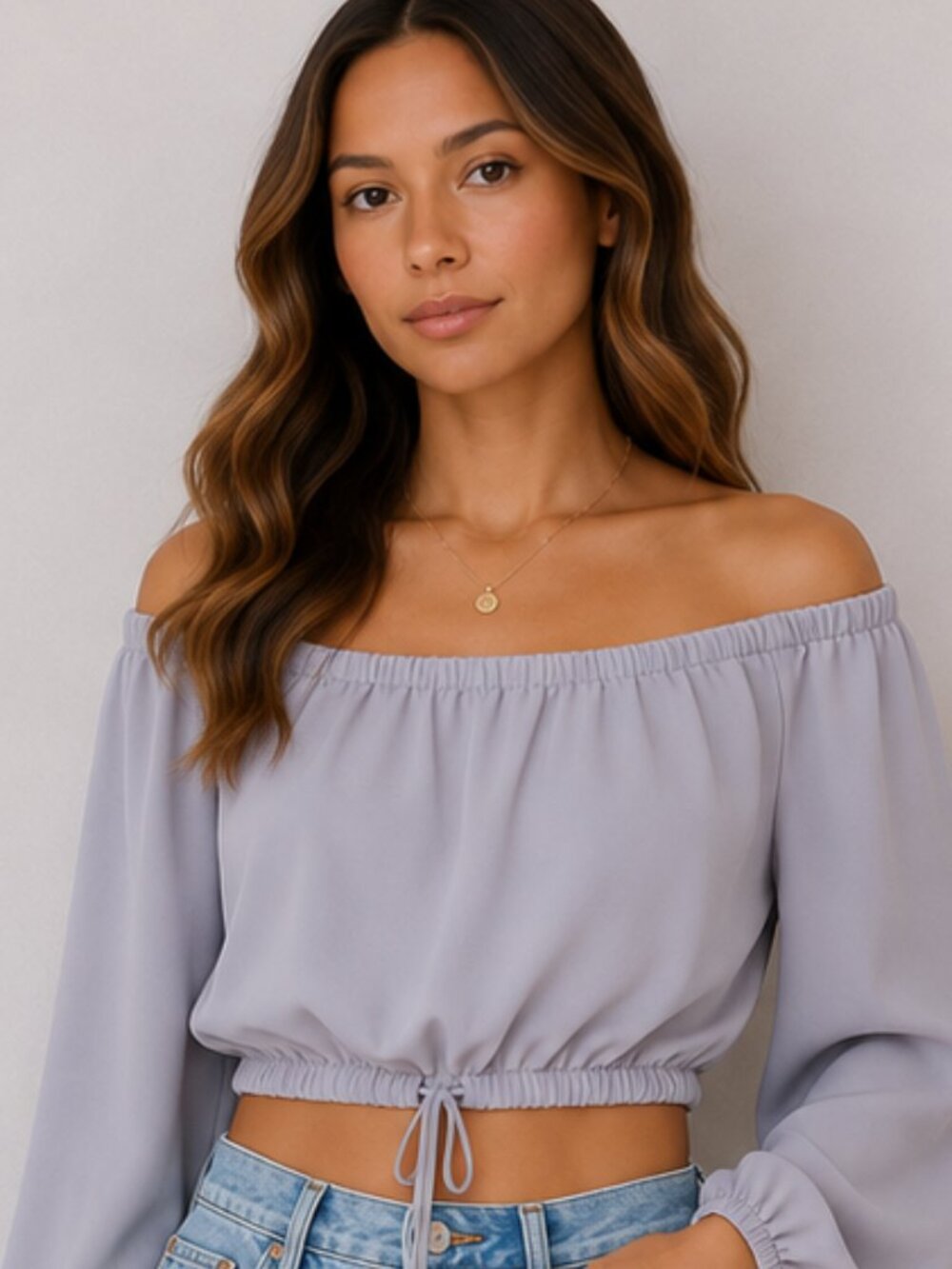 Wilfred Lilac Off-the-Shoulder Cropped Blouse Size M